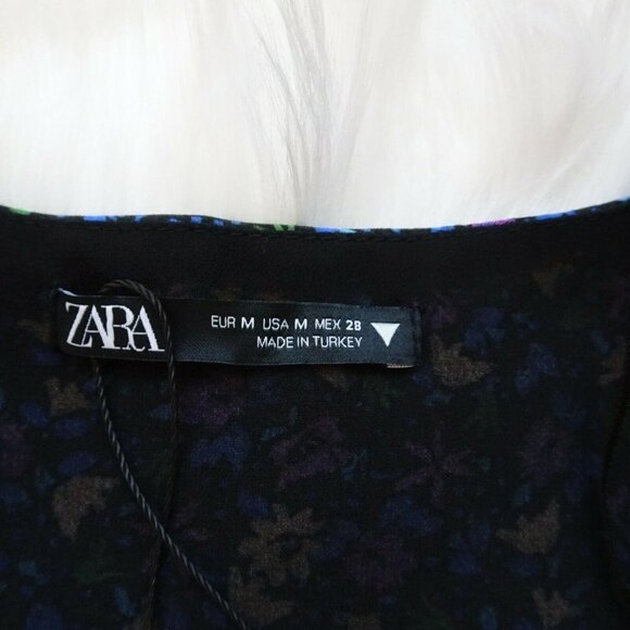 NWT ZARA Wrap Dress Floral Shoulder Pad Bohemian Flowy Long Sleeves Zipper M - Picture 7 of 13